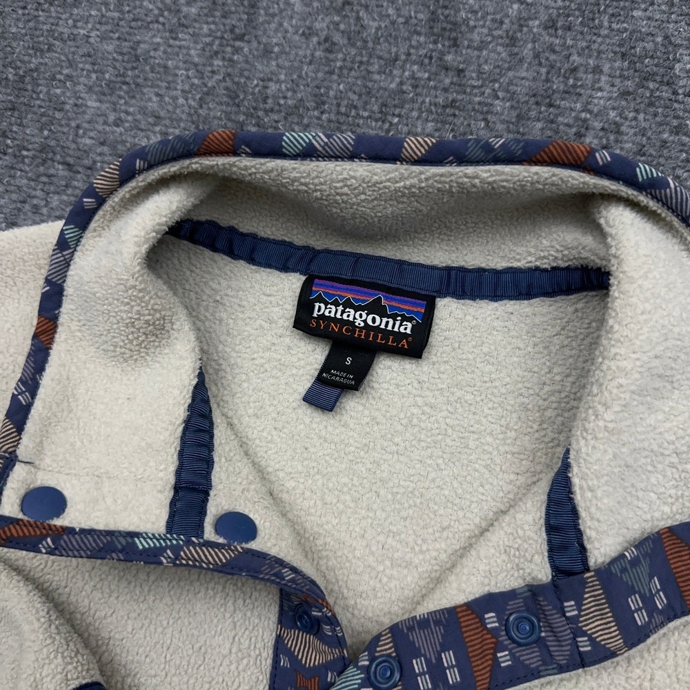 Patagonia Lightweight Synchilla Snap-T Womens S Pelican Stone Blue Aztec Pocket - Picture 3 of 10